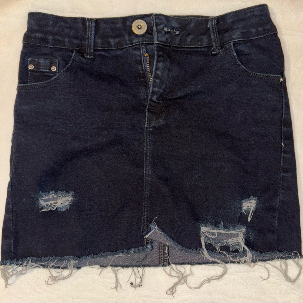 Black mini jean distressed skirt